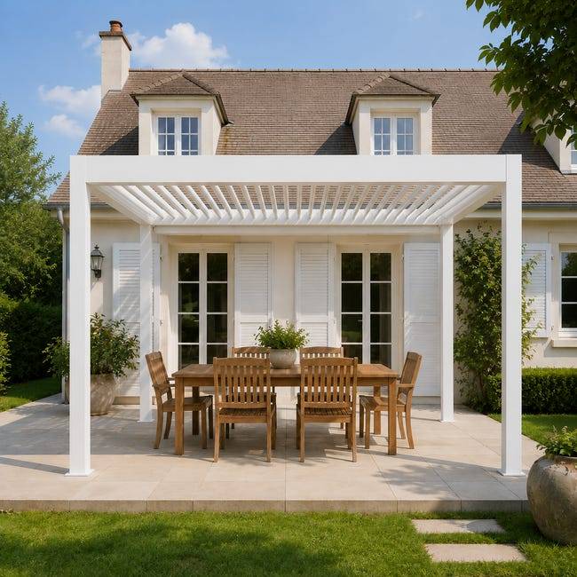 Pergola Bioclimatique Aluminium Autoportante Blanc 4x3,5 Manuelle S ORIAL France - Image 6