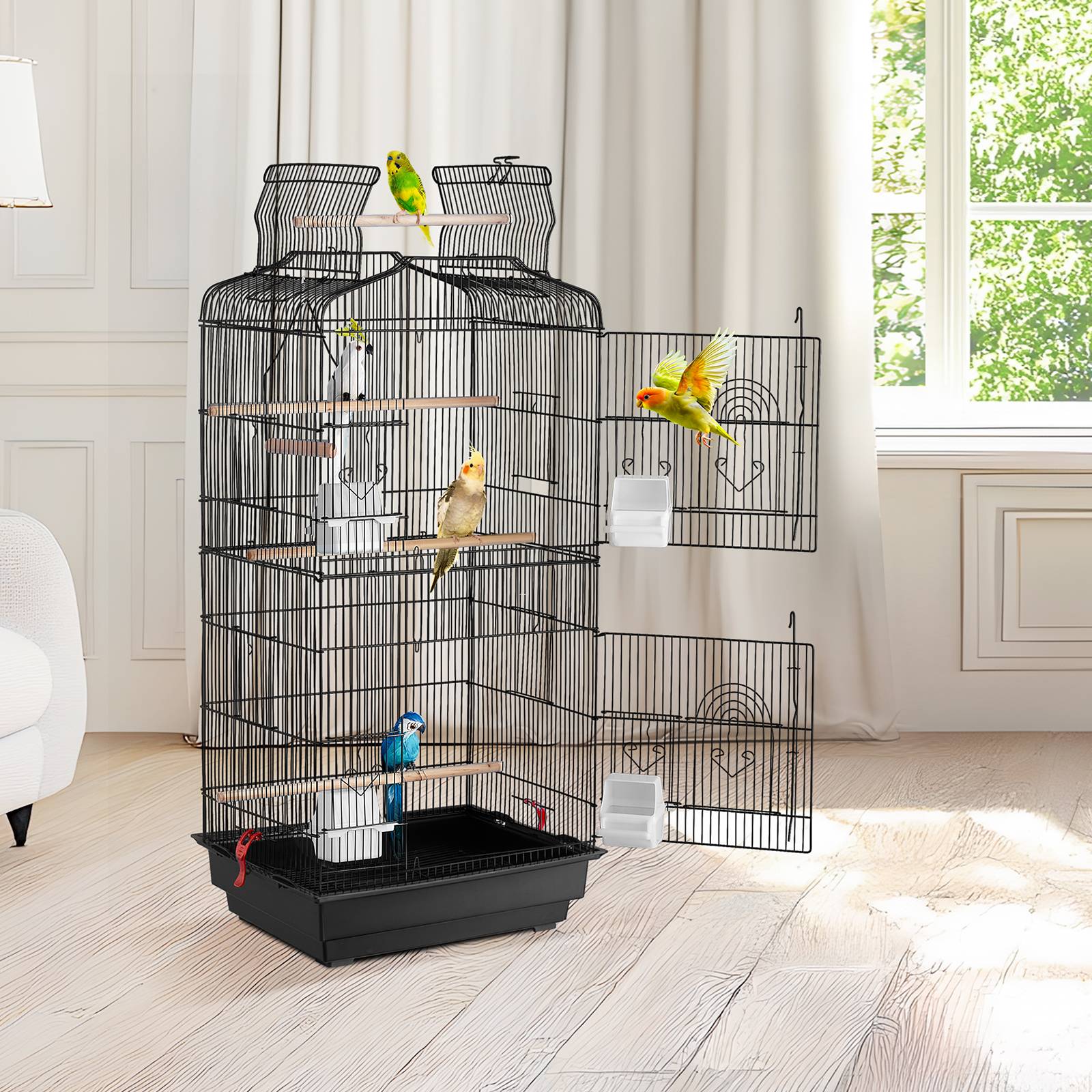 VEVOR Cage oiseau 45,7x35,5x92,5cm, métal suspendu, balançoire, perchoir, perruches - Image 8