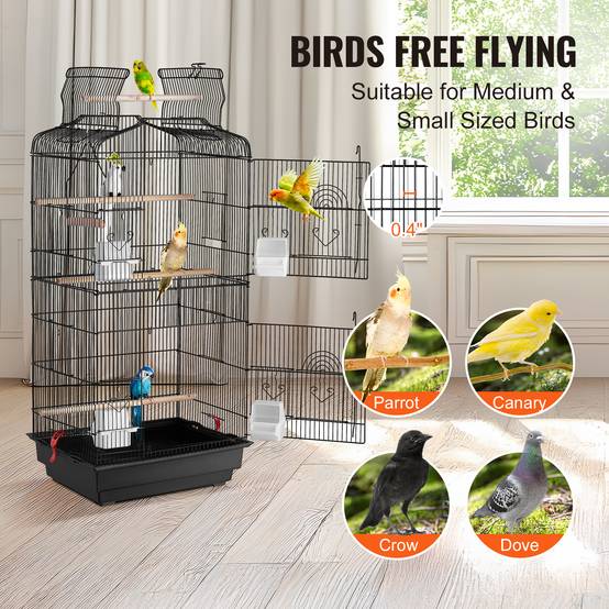 VEVOR Cage oiseau 45,7x35,5x92,5cm, métal suspendu, balançoire, perchoir, perruches - Image 4