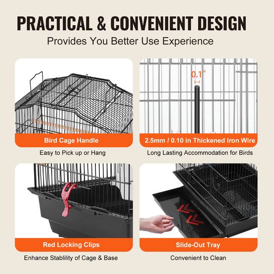 VEVOR Cage oiseau 45,7x35,5x92,5cm, métal suspendu, balançoire, perchoir, perruches - Image 6
