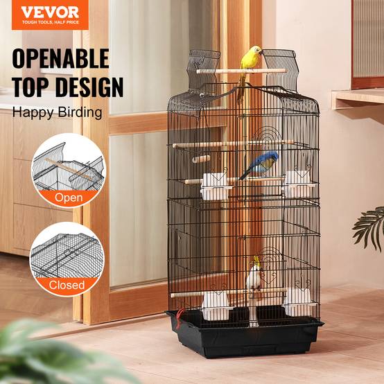 VEVOR Cage oiseau 45,7x35,5x92,5cm, métal suspendu, balançoire, perchoir, perruches - Image 2