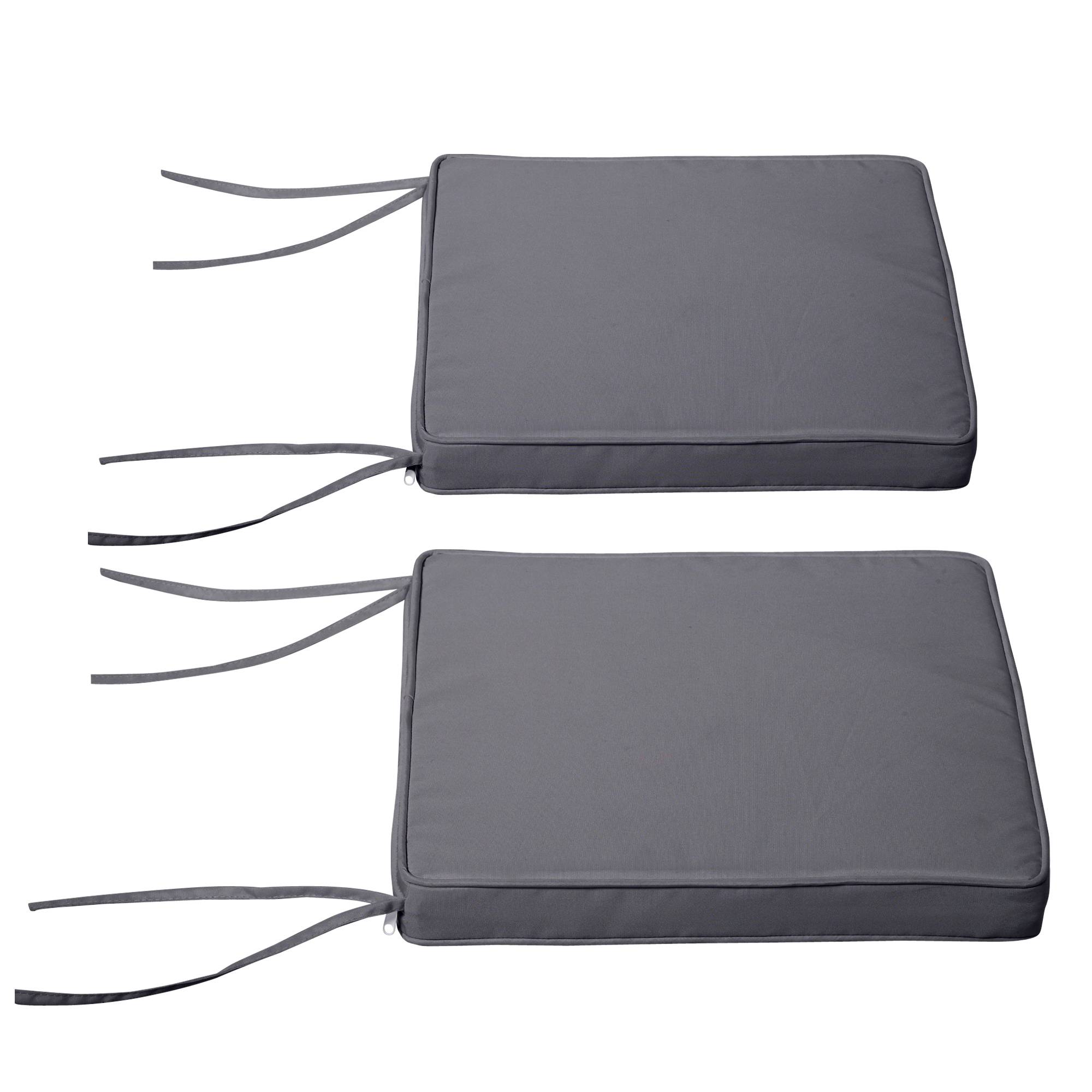 Lot de 2 coussins de chaise de jardin 45 x 45 cm, assises déhoussables, rembourrage 5 cm, polyester, gris foncé - Image 1