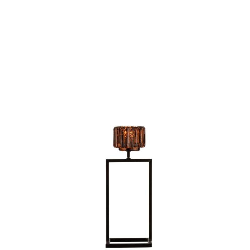 Photophore en verre marron - noir 12x11x31.5 cm - J-Line - Image 2
