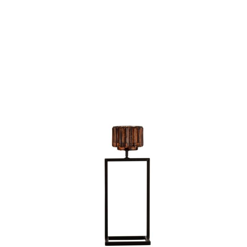 Photophore en verre marron - noir 12x11x31.5 cm - J-Line - Image 1