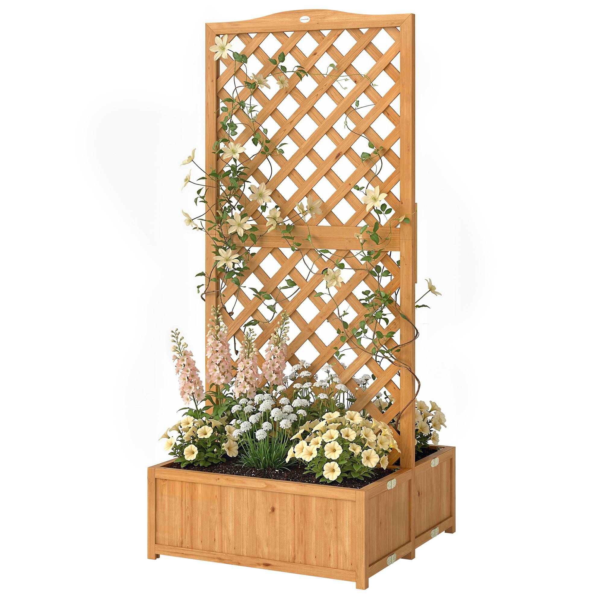 Jardinière treillis en bois pour plantes grimpantes avec 2 bacs pliables, fond à lattes, 73 x 70 x 170 cm, naturel - Image 2