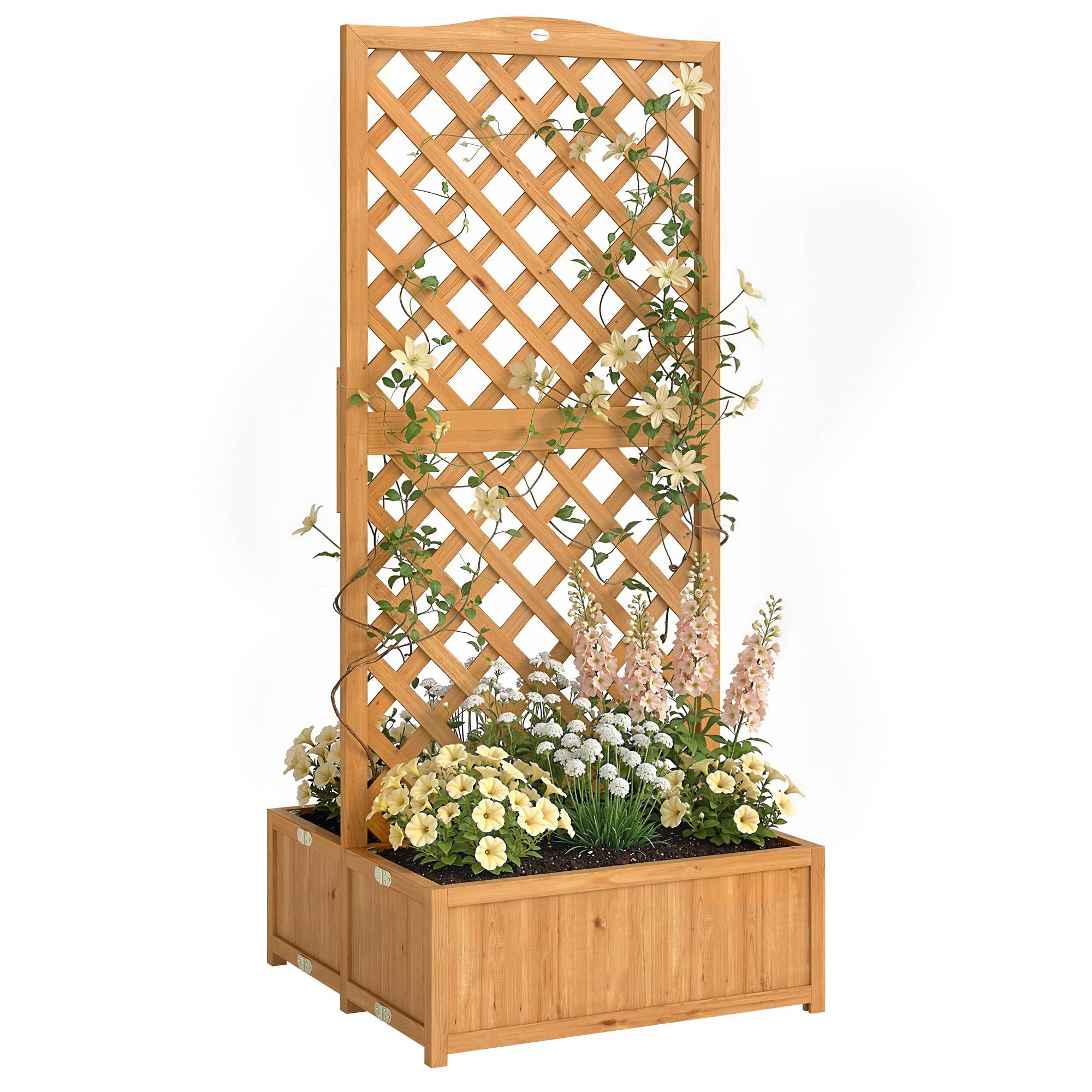 Jardinière treillis en bois pour plantes grimpantes avec 2 bacs pliables, fond à lattes, 73 x 70 x 170 cm, naturel - Image 1