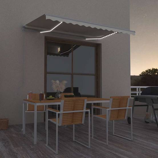 Auvent de Balcon Manuel avec Éclairage LED Ambiant en Aluminium Crème 300x250 cm – ComfortXL Outdoor Living - Image 1