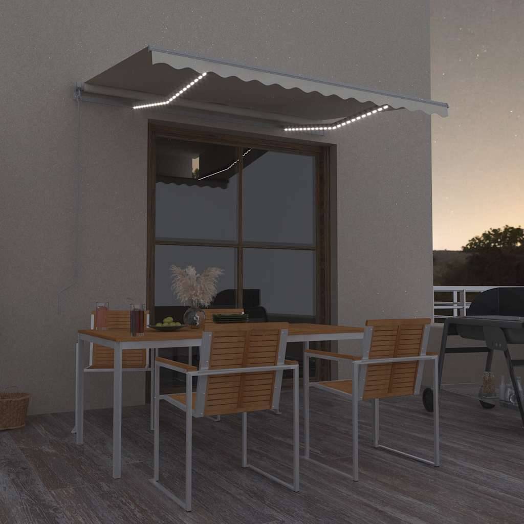 Auvent de Balcon Manuel avec Éclairage LED Ambiant en Aluminium Crème 300x250 cm – ComfortXL Outdoor Living - Image 1
