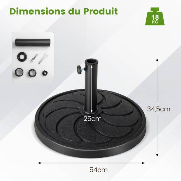 Helloshop26 - Base de parasol d'extérieur 18 kg support de parasol rond diamètre 54 cm s'adapte aux poteaux de parasol 38 et 48 mm - Image 4
