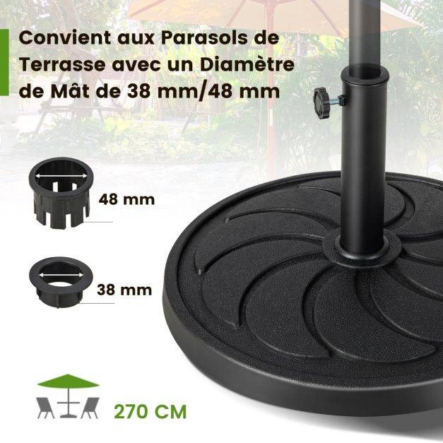 Helloshop26 - Base de parasol d'extérieur 18 kg support de parasol rond diamètre 54 cm s'adapte aux poteaux de parasol 38 et 48 mm - Image 3