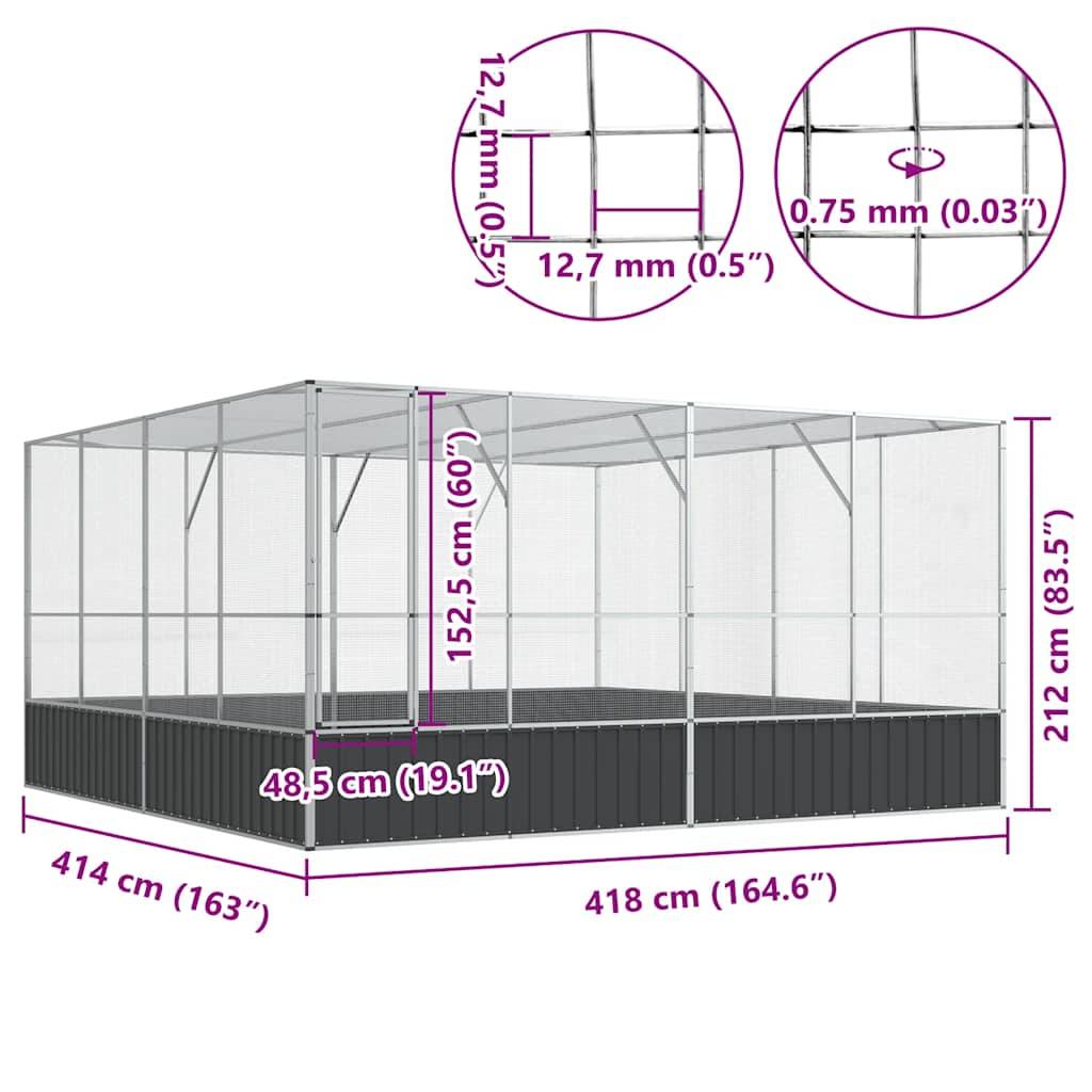 Volière XXL Acier Galvanisé Immense Habitat Argent 418x414x212cm - ComfortXL Outdoor Living - Image 10