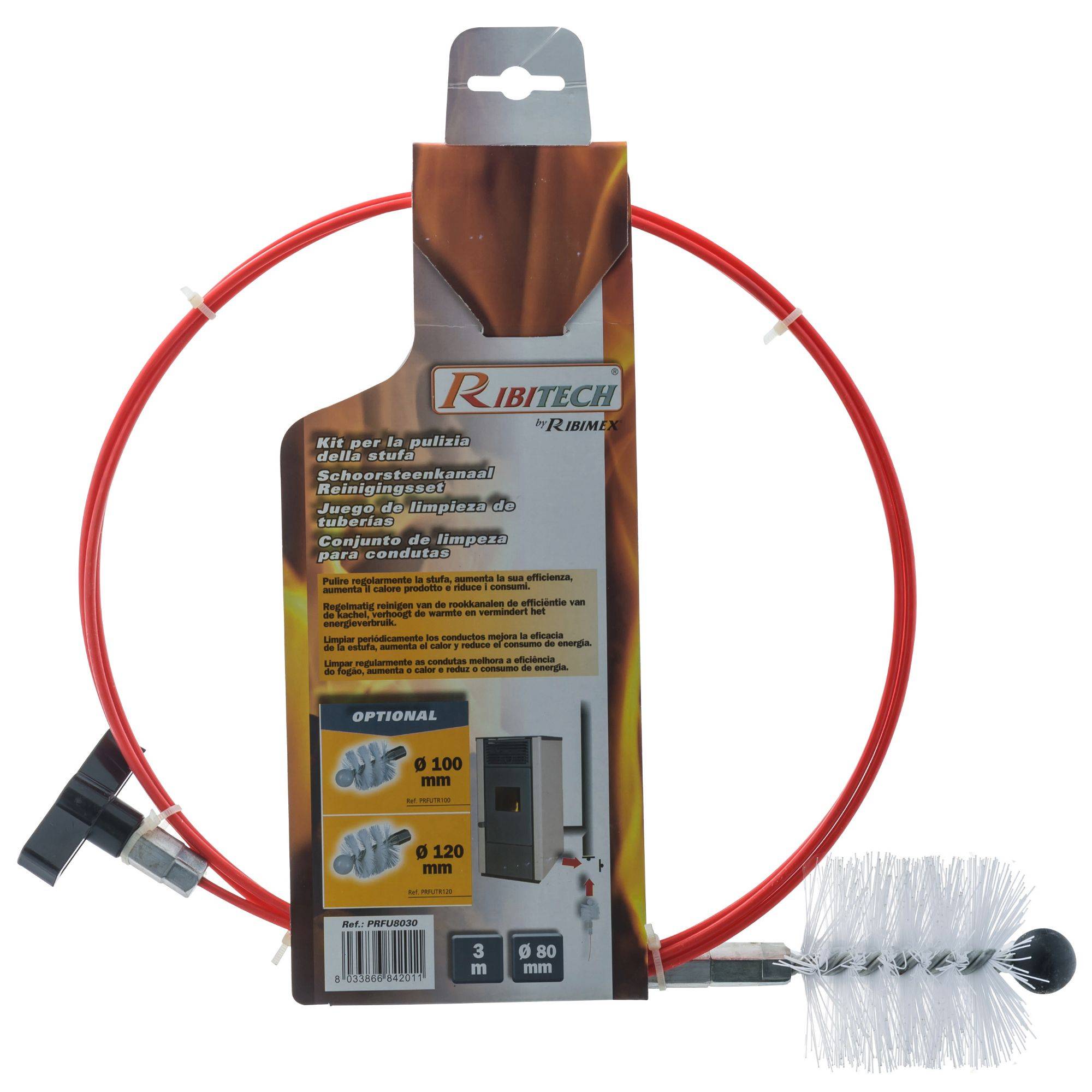 Ribitech - Kit de ramonage pour poêle à granulés - Câble 3 mètres - Image 1