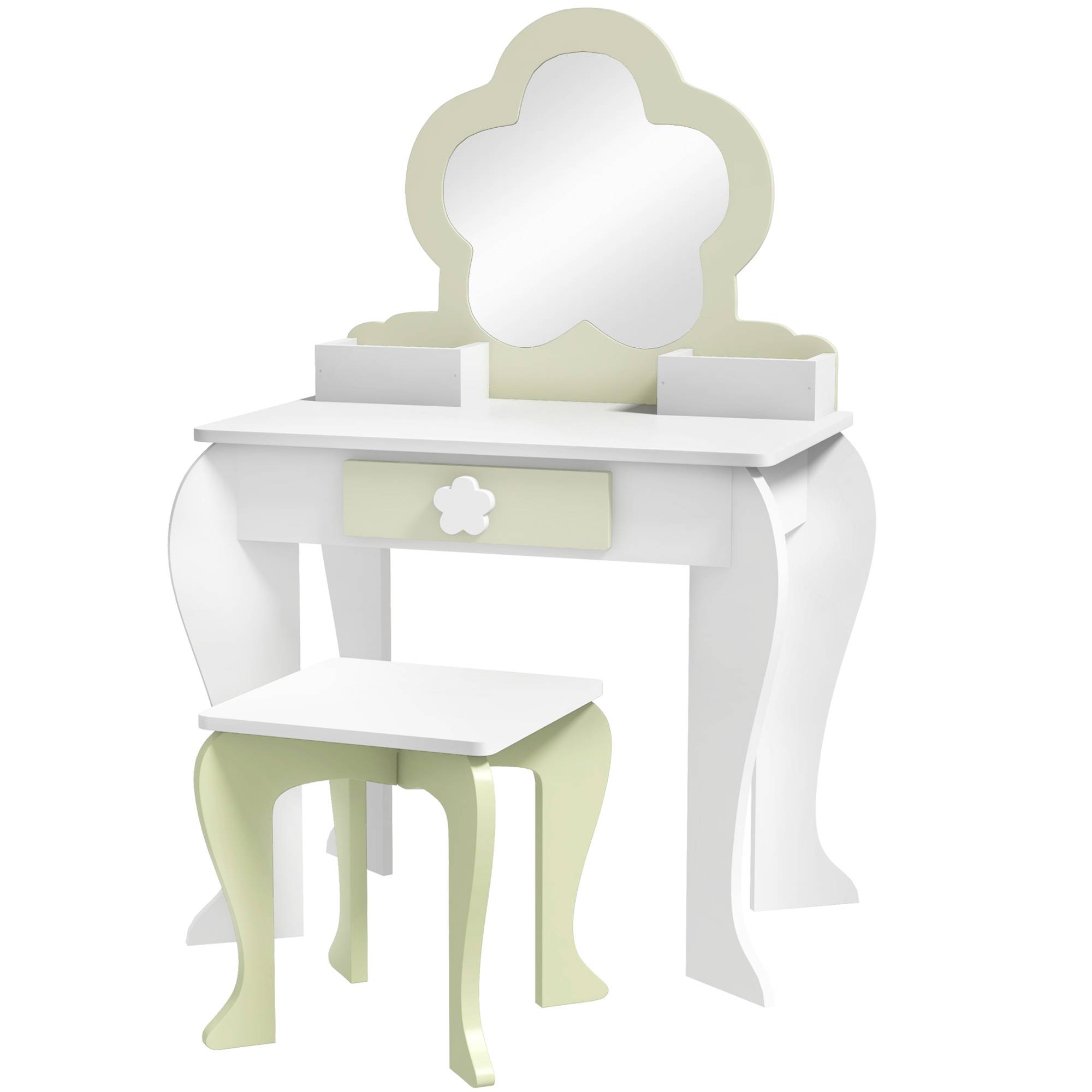 Sans Marque - Ensemble coiffeuse pour fille avec miroir de maquillage, tabouret en bois assorti, tiroir et rangements, blanc - Image 2