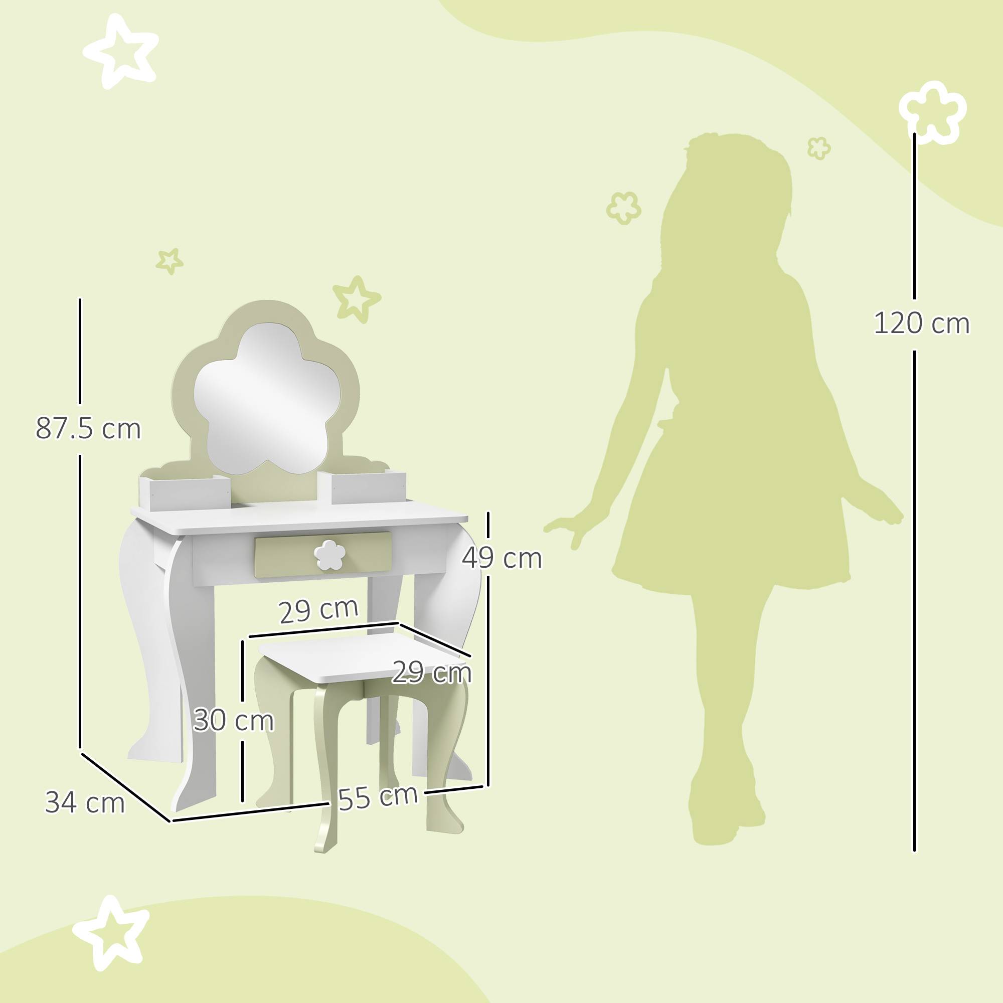 Sans Marque - Ensemble coiffeuse pour fille avec miroir de maquillage, tabouret en bois assorti, tiroir et rangements, blanc - Image 5