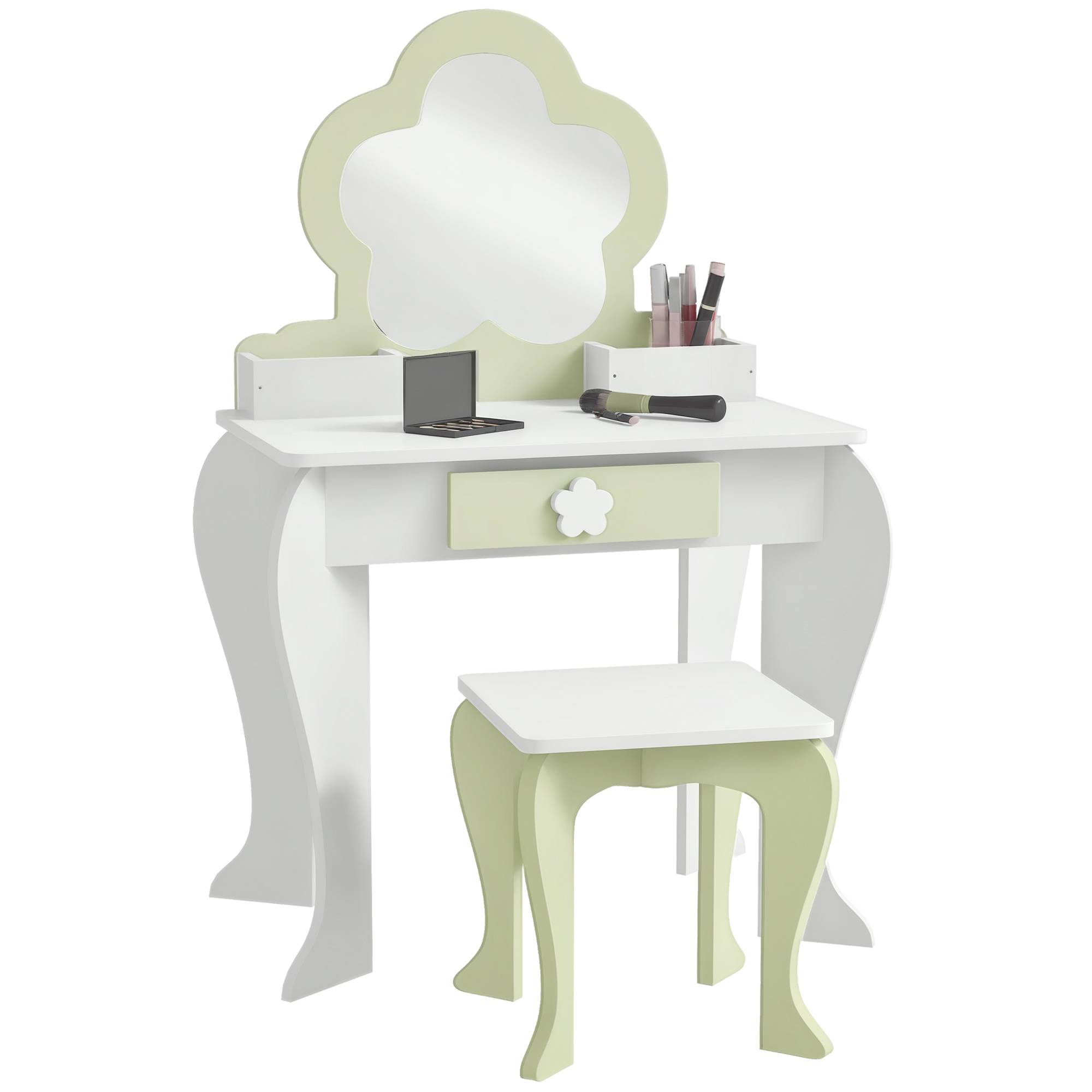 Sans Marque - Ensemble coiffeuse pour fille avec miroir de maquillage, tabouret en bois assorti, tiroir et rangements, blanc - Image 1
