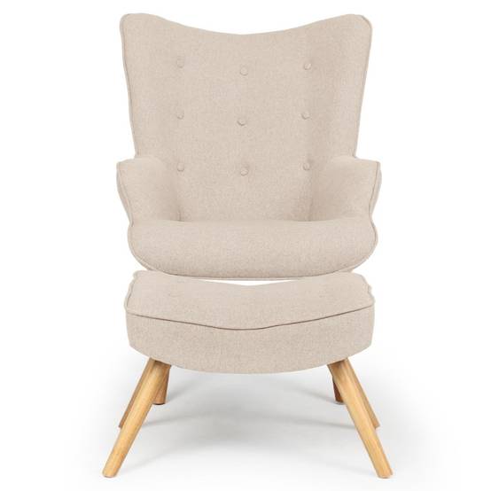 Fauteuil & Pouf Scandinave "Orle" 98cm Beige - Image 2