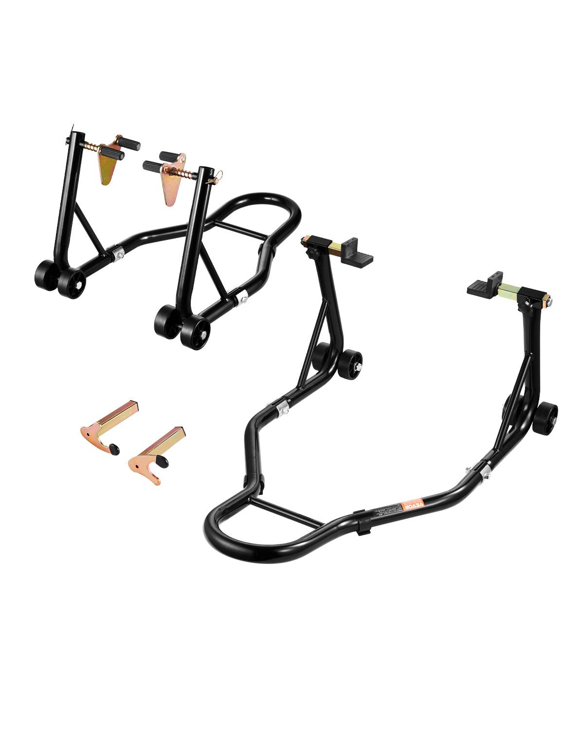 VEVOR Béquille moto avant/arrière charge 499kg, fourches double/U+L, bras oscillant, compatible Yamaha/Honda/etc. - Image 1