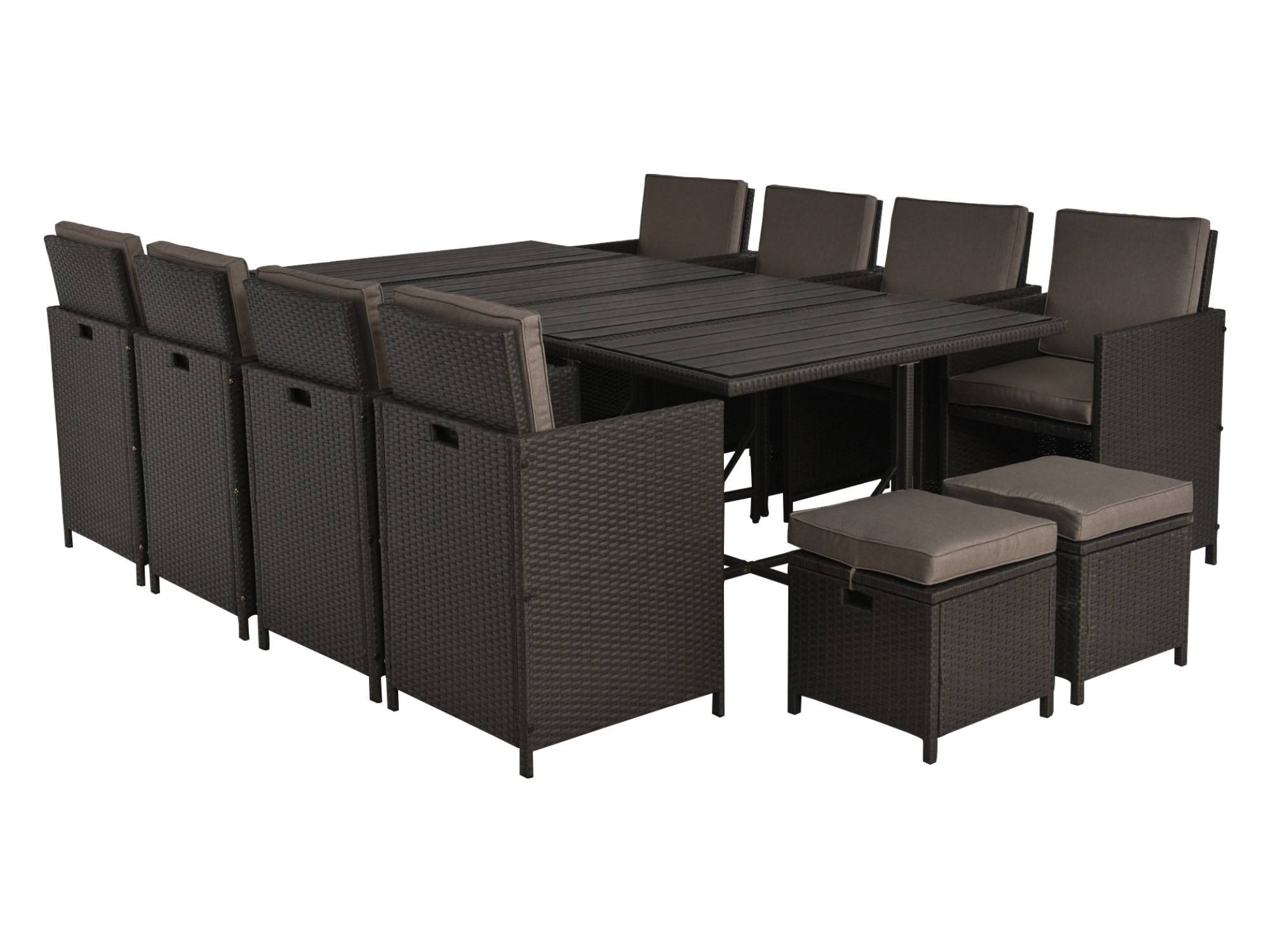 Best Mobilier - Sunny - salon de jardin encastrable 12 places - en résine tressée, plateau polywood - avec housse de protection - noir taupe - Best Mobilier - Image 1