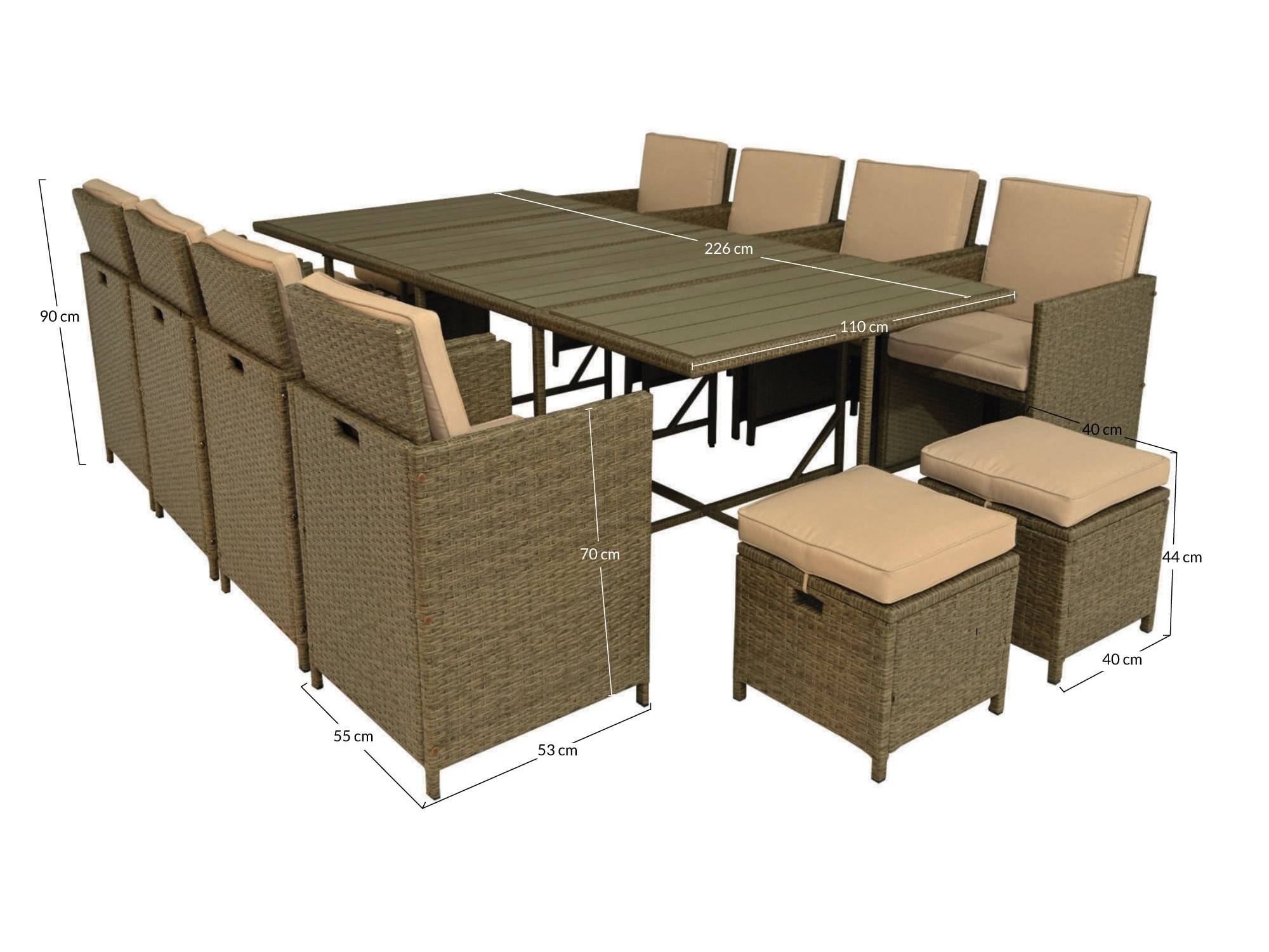 Best Mobilier - Sunny - salon de jardin encastrable 12 places - en résine tressée, plateau polywood - avec housse de protection - noir taupe - Best Mobilier - Image 8