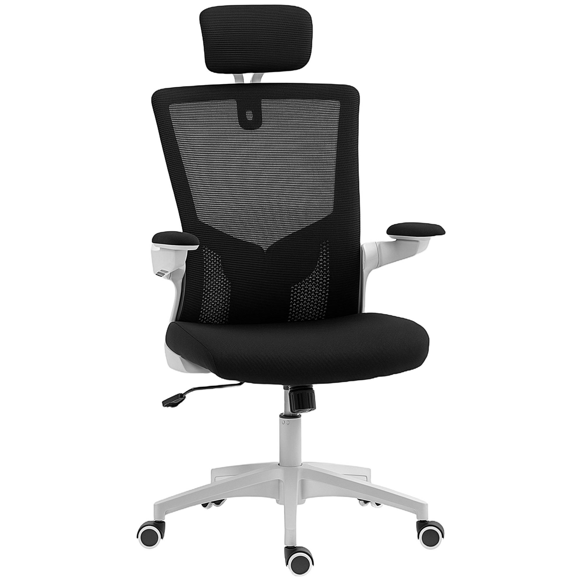 Sans Marque - Chaise bureau ergonomique, fauteuil de bureau, accoudoirs relevables, soutien lombaire, appui-tête, 60x63x120cm, noir - Image 1