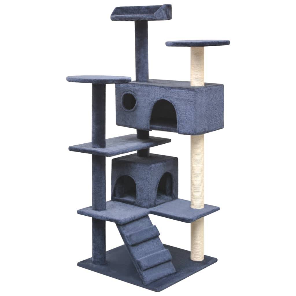 Arbre à chat bois et sisal bleu foncé 67 x 67 x 125 cm - PANGIVO - Image 1