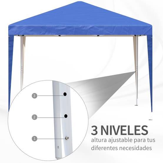 Tente gazebo pliable 3x3m avec 3 niveaux de hauteur réglables, toile anti-UV et sac de transport (bleu) - Image 8