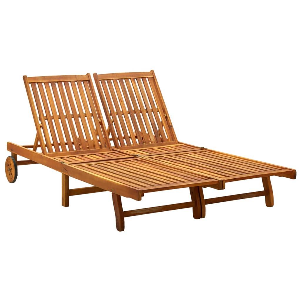Bain de Soleil Double Acacia Massif Huilé Roues – ComfortXL Outdoor Living - Image 1