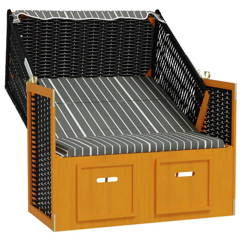 Helloshop26 - Strandkorb avec auvent résine tressée et bois solide noir gris - Image 2