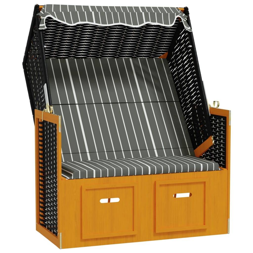 Helloshop26 - Strandkorb avec auvent résine tressée et bois solide noir gris - Image 1