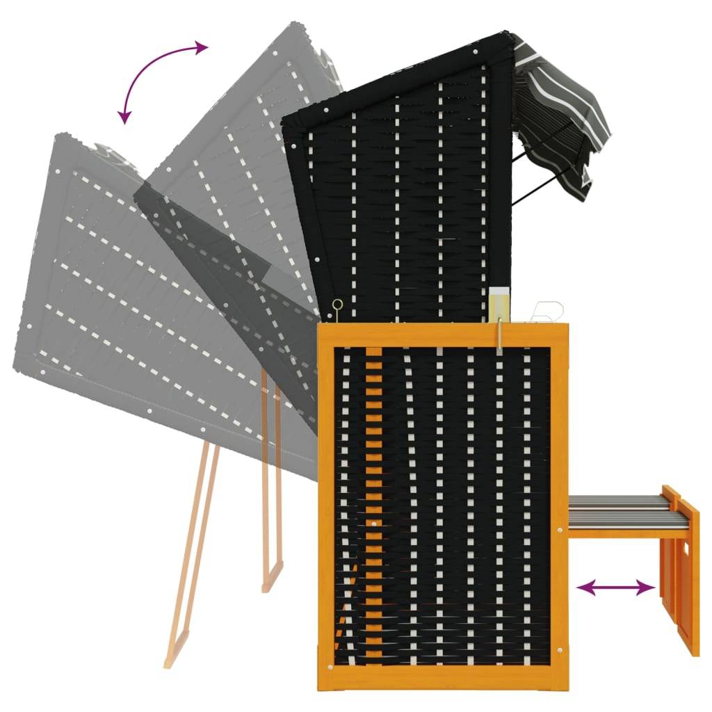 Helloshop26 - Strandkorb avec auvent résine tressée et bois solide noir gris - Image 6