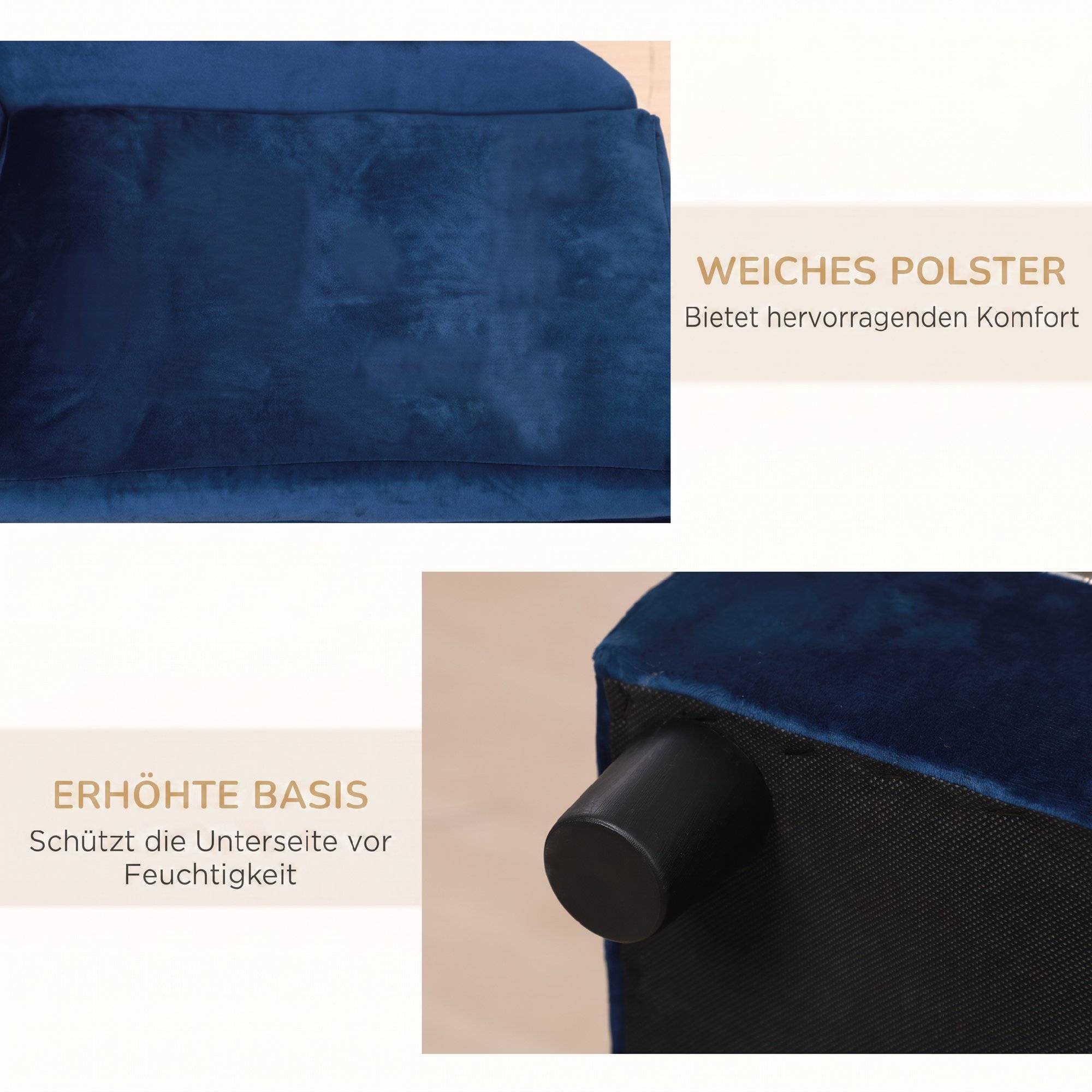ComfortXL - Canapé pour chien et chat en bois avec peluche bleue rangement intégré coussin moelleux charge 15 kg - Image 7