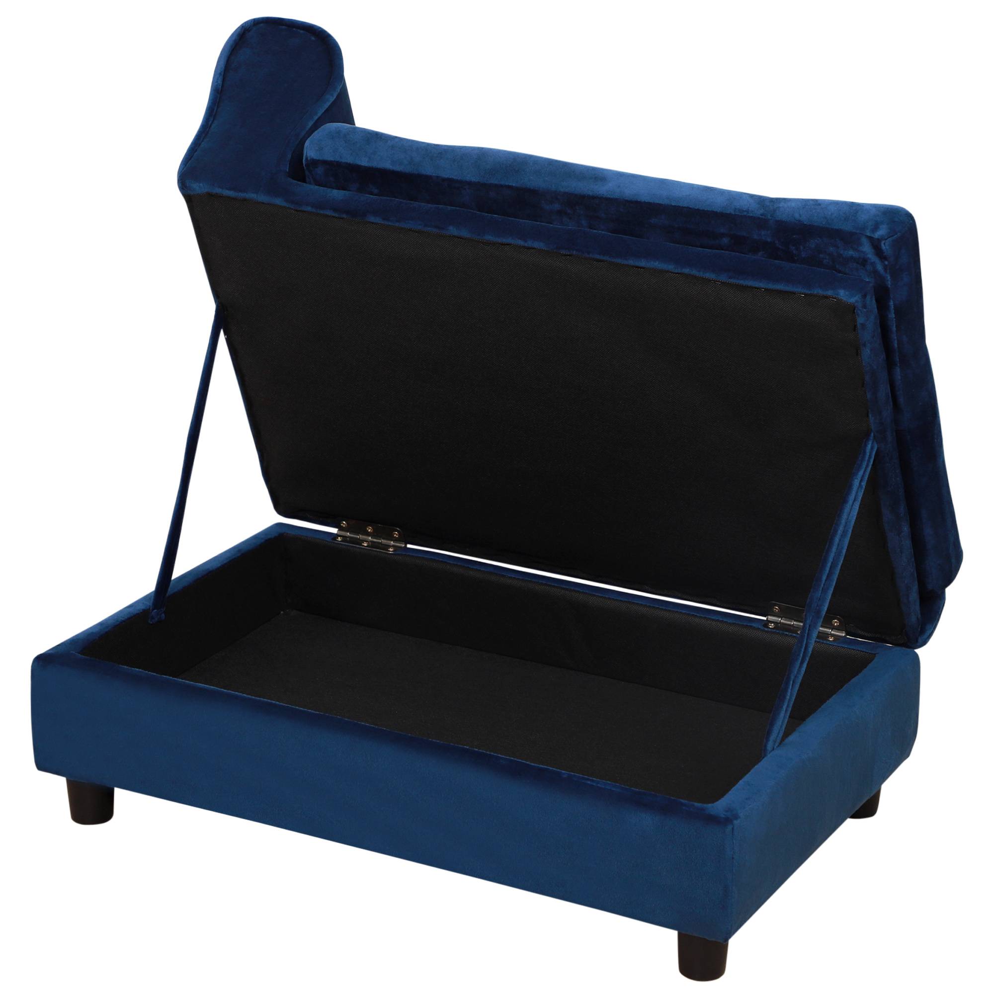 ComfortXL - Canapé pour chien et chat en bois avec peluche bleue rangement intégré coussin moelleux charge 15 kg - Image 9