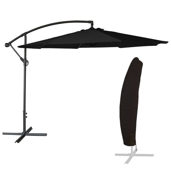 Parasol déporté OAHU rond 3m de diamètre noir + housse - HAPPY GARDEN - Image 1