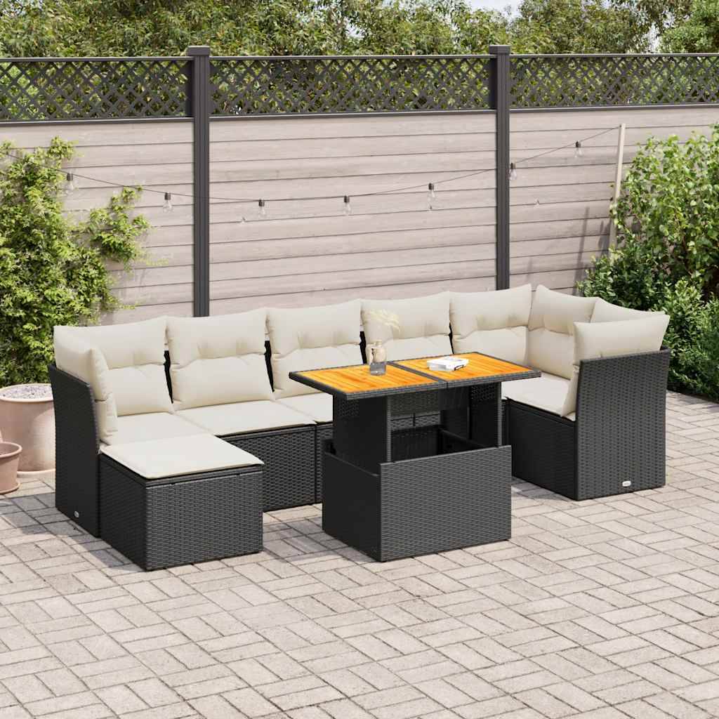 ComfortXL - Salon de jardin 8 places noir avec pouf coffre résine tressée et table relevable bois – ComfortXL Outdoor Living - Image 1