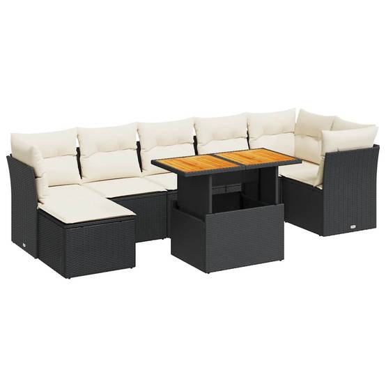 ComfortXL - Salon de jardin 8 places noir avec pouf coffre résine tressée et table relevable bois – ComfortXL Outdoor Living - Image 2