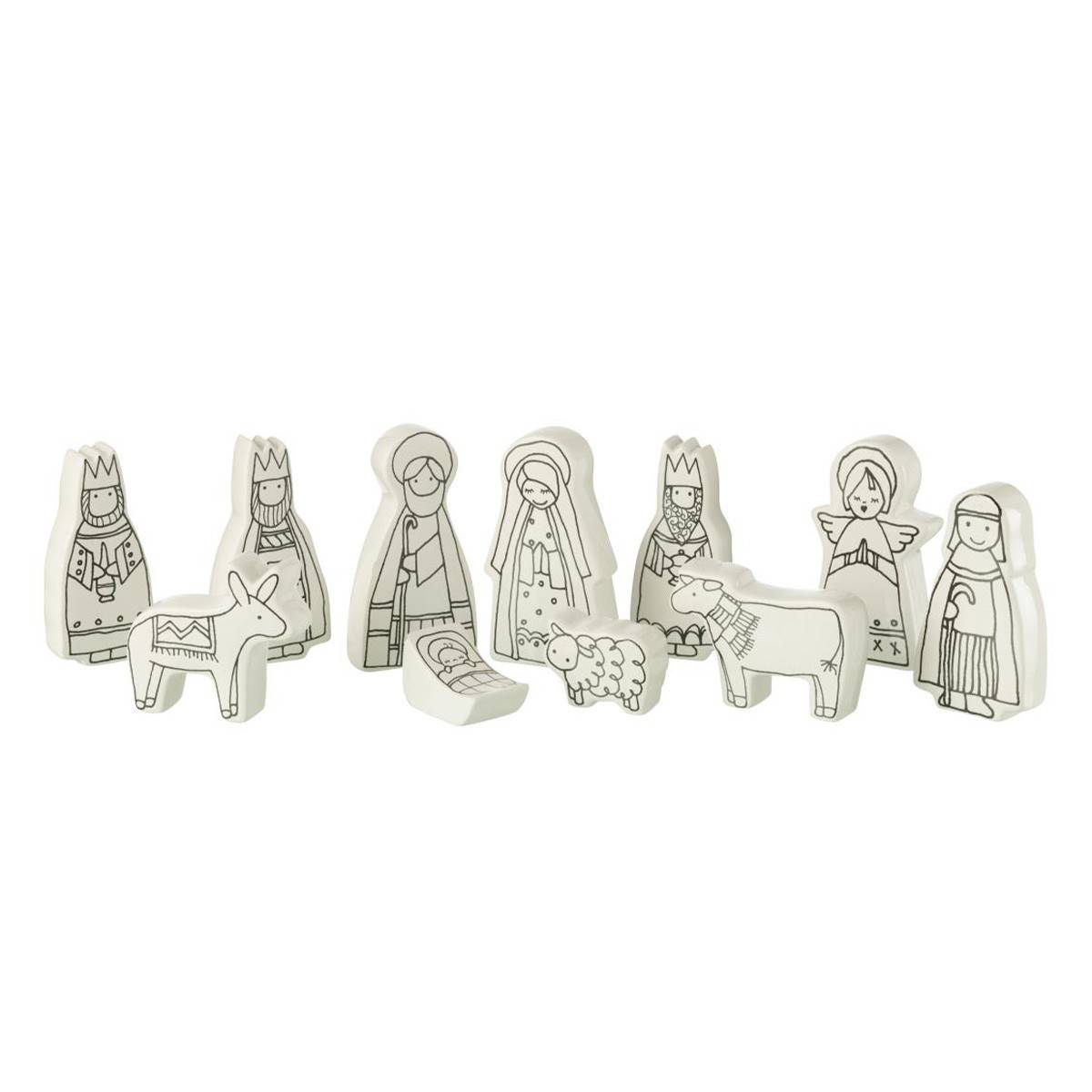 Crèche de Noël en Dolomite "11 Santons" 14cm Blanc - Image 1
