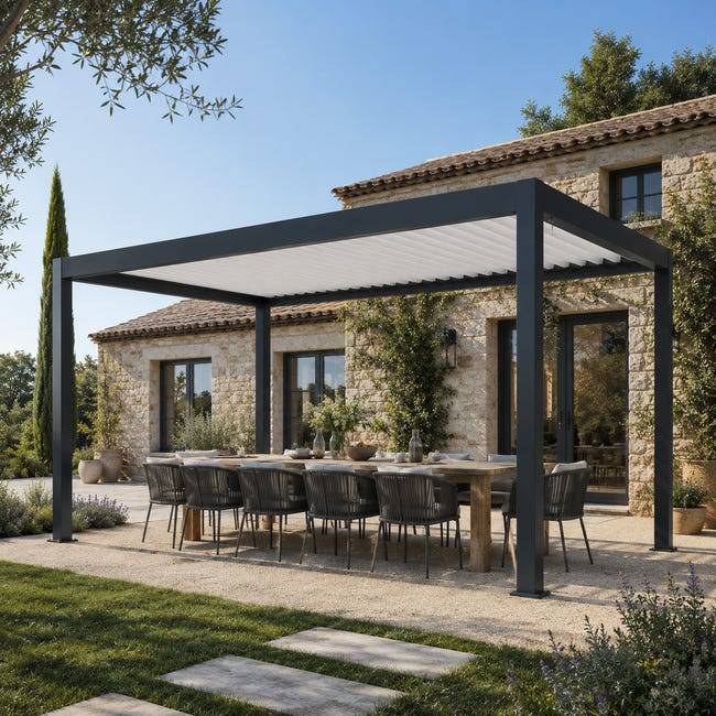 Pergola Bioclimatique Aluminium Autoportante Anthracite 5x3,5 Manuelle S ORIAL France - Image 5