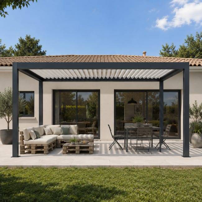 Pergola Bioclimatique Aluminium Autoportante Anthracite 5x3,5 Manuelle S ORIAL France - Image 6