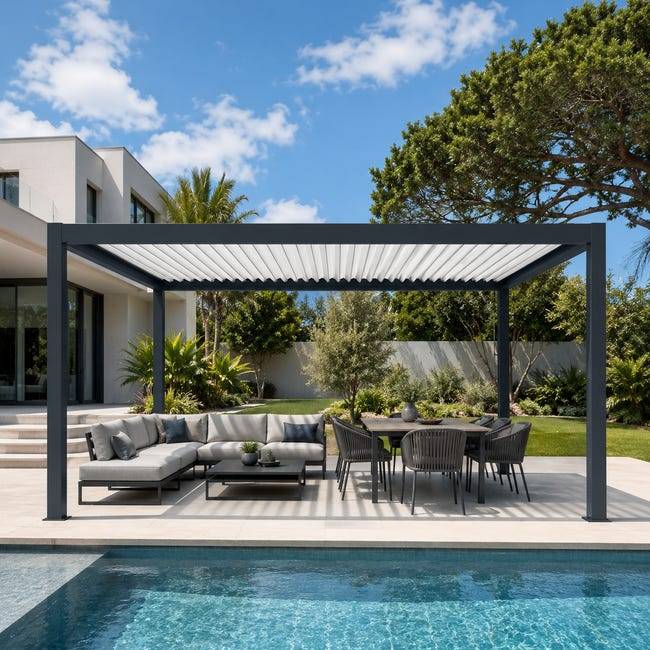 Pergola Bioclimatique Aluminium Autoportante Anthracite 5x3,5 Manuelle S ORIAL France - Image 1