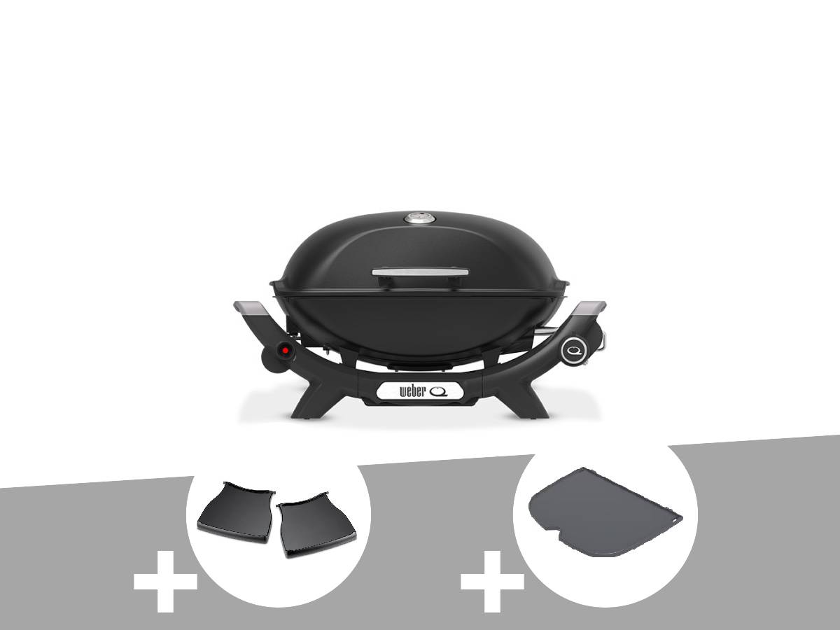 Weber - Barbecue à gaz Q 2100N noir + Plan de travail + Plancha (1/2) - Weber
