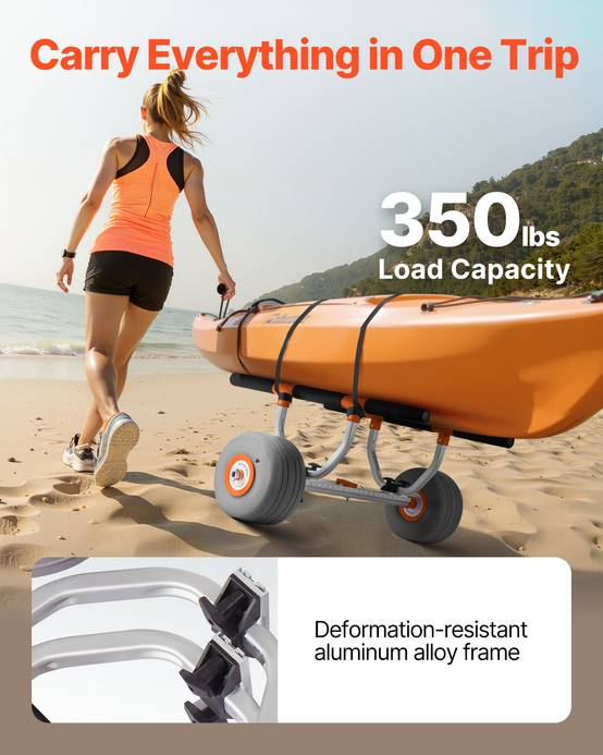 VEVOR Chariot de Transport Kayak Paddle Canoë 158 kg Pneus Gonflables 30,5 cm - Image 2