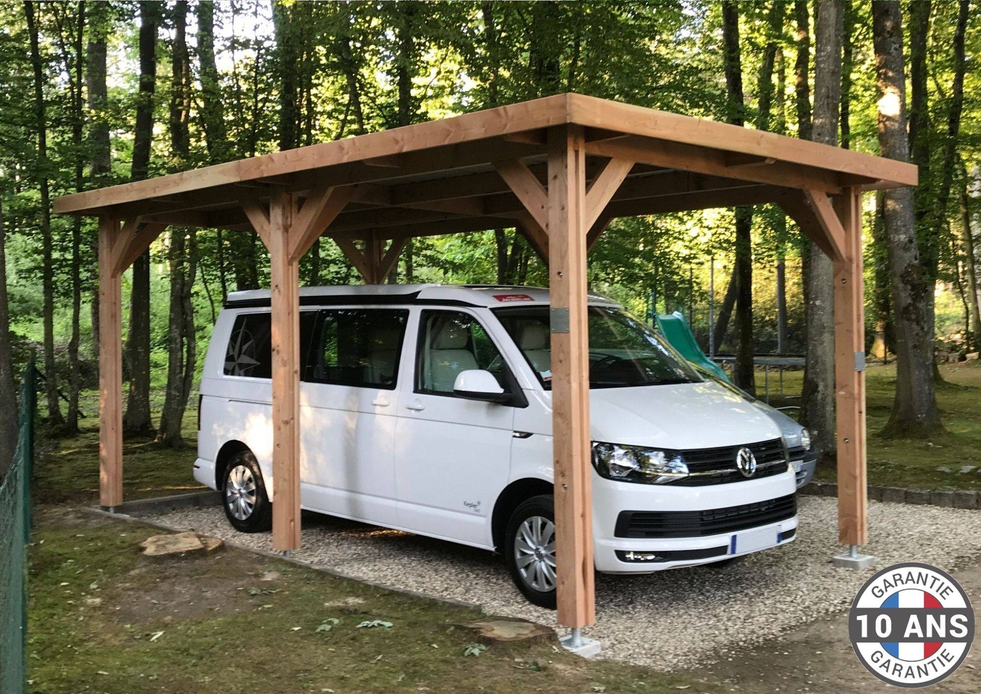 Cpbf Charpentes - Carport toit plat, 300cmx500cm, bois DOUGLAS Français  (Charpente en bois-auvent-abri voiture) 15 m². Garantie 10 ans