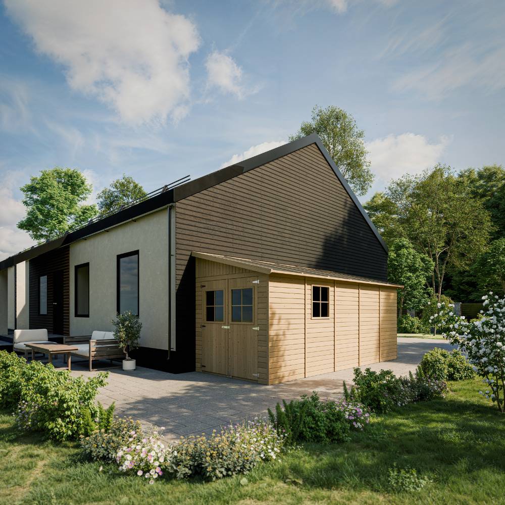 Timbela - Abri de Jardin en Bois Naturel H244x218x514 cm / 10 m² avec paroi latérale et les planchers imprégné - 17 mm d’épaisseur - Timbela M341A+M341G - Image 1