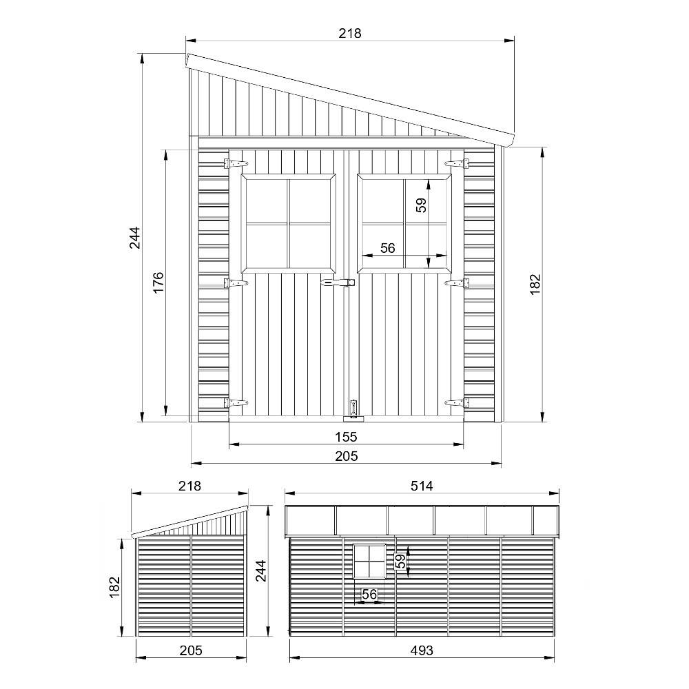 Timbela - Abri de Jardin en Bois Naturel H244x218x514 cm / 10 m² avec paroi latérale et les planchers imprégné - 17 mm d’épaisseur - Timbela M341A+M341G - Image 5