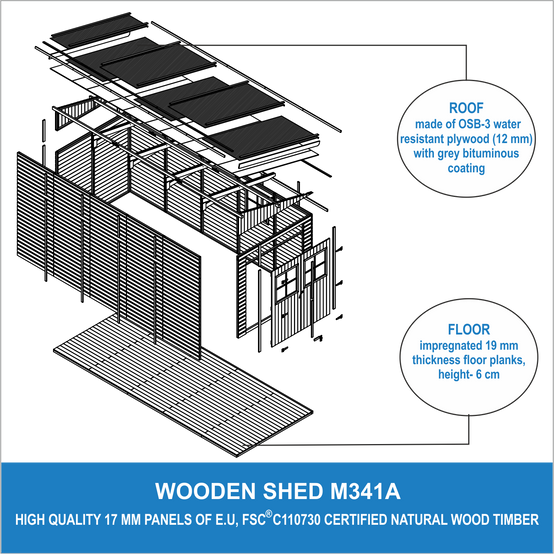 Timbela - Abri de Jardin en Bois Naturel H244x218x514 cm / 10 m² avec paroi latérale et les planchers imprégné - 17 mm d’épaisseur - Timbela M341A+M341G - Image 7