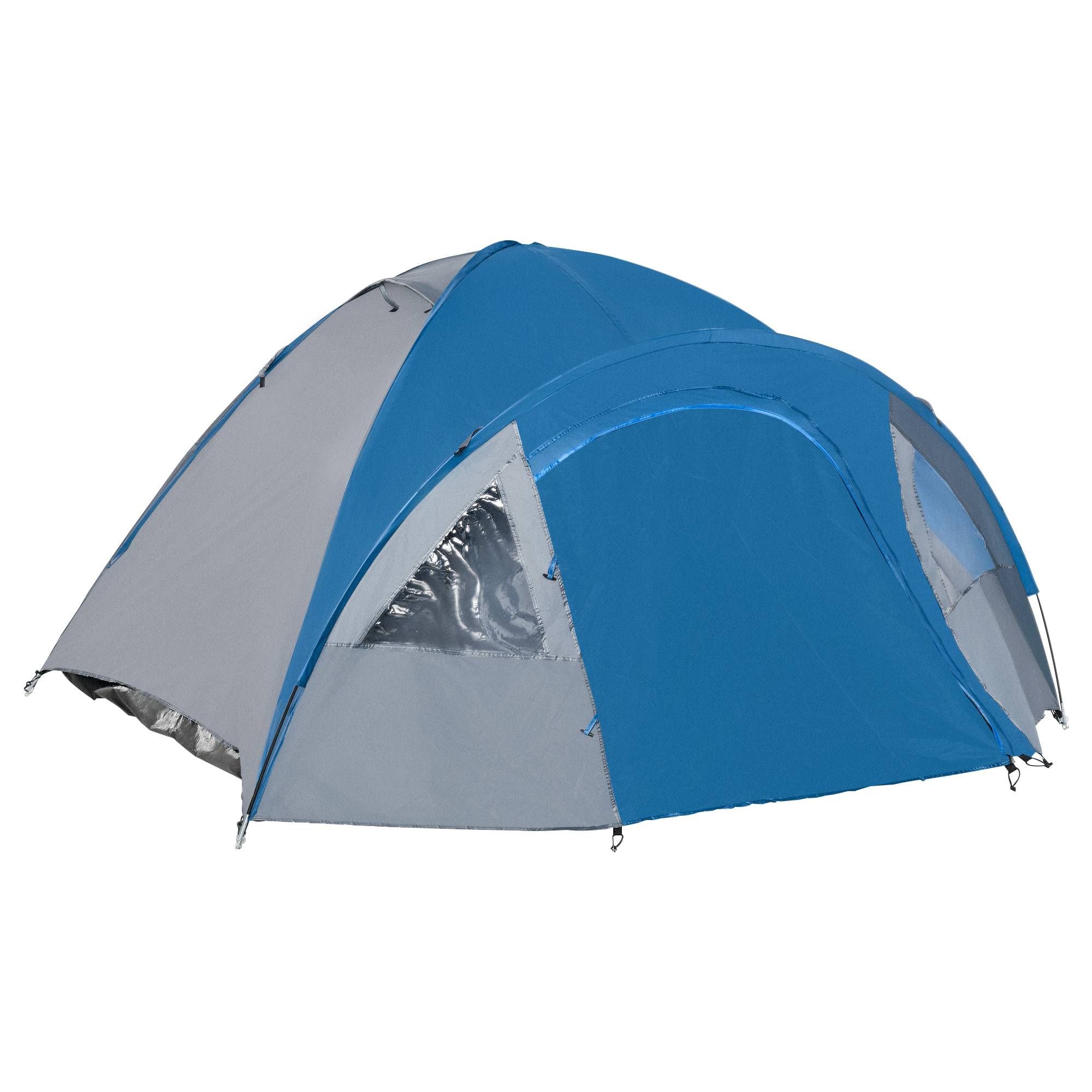 Tente familiale camping 4-5 personnes dôme double porte et fenêtres bleu marine 3 m, compacte - Image 2