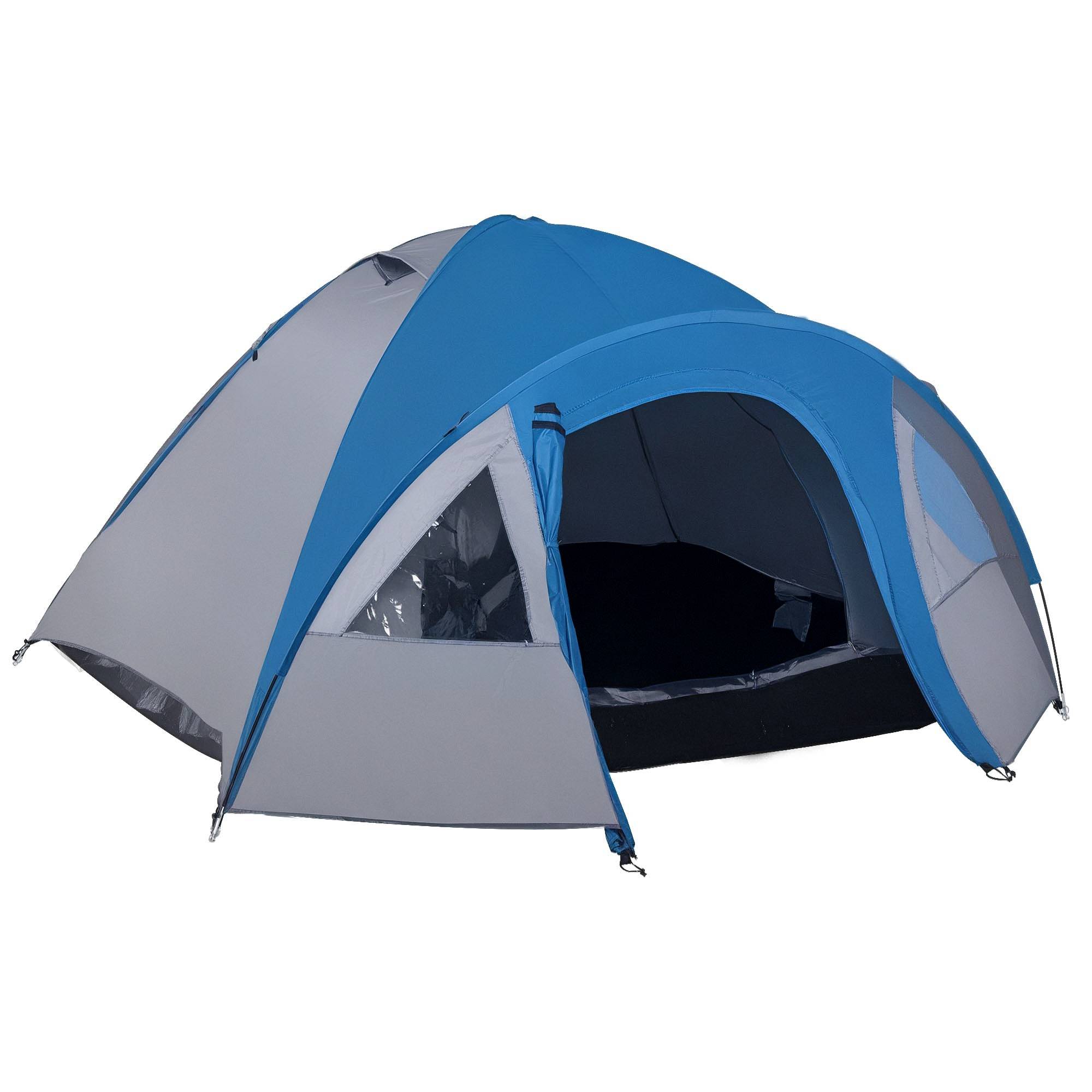 Tente familiale camping 4-5 personnes dôme double porte et fenêtres bleu marine 3 m, compacte - Image 1