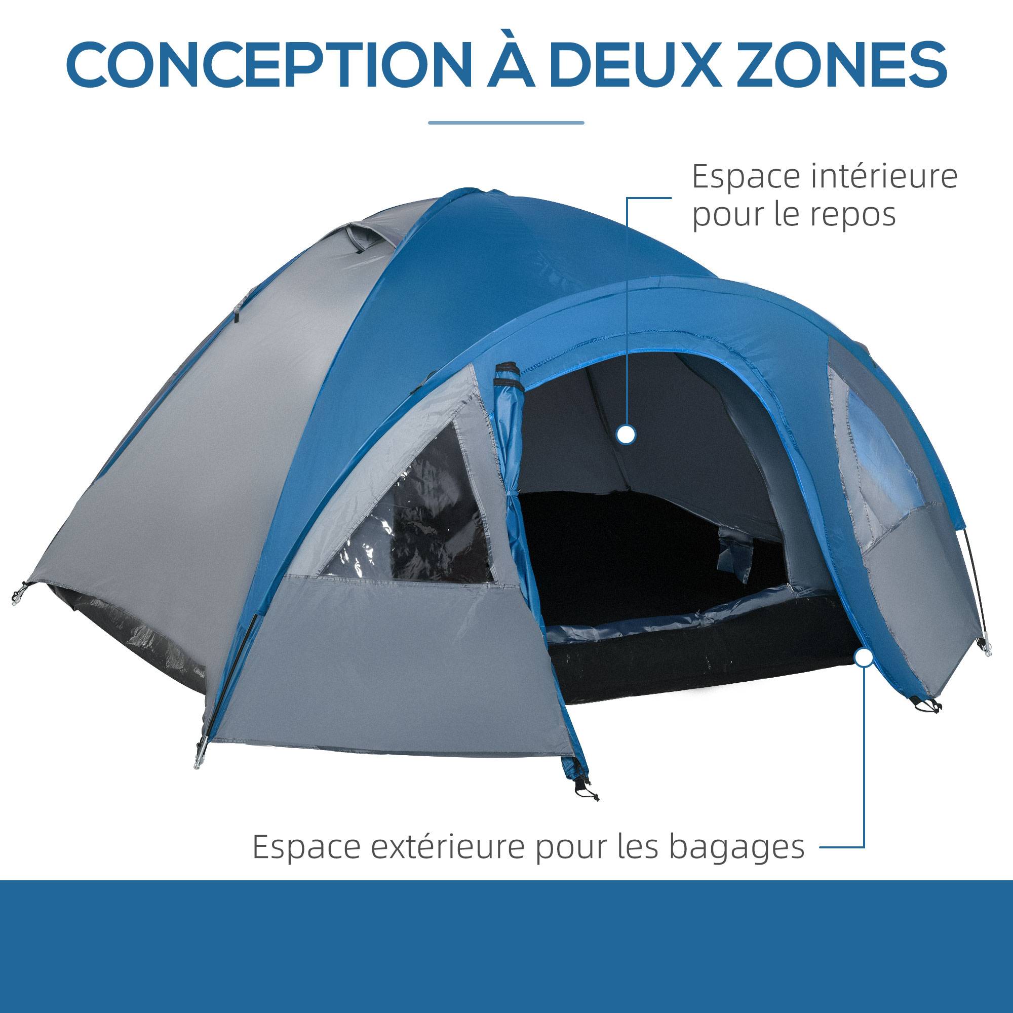 Tente familiale camping 4-5 personnes dôme double porte et fenêtres bleu marine 3 m, compacte - Image 7
