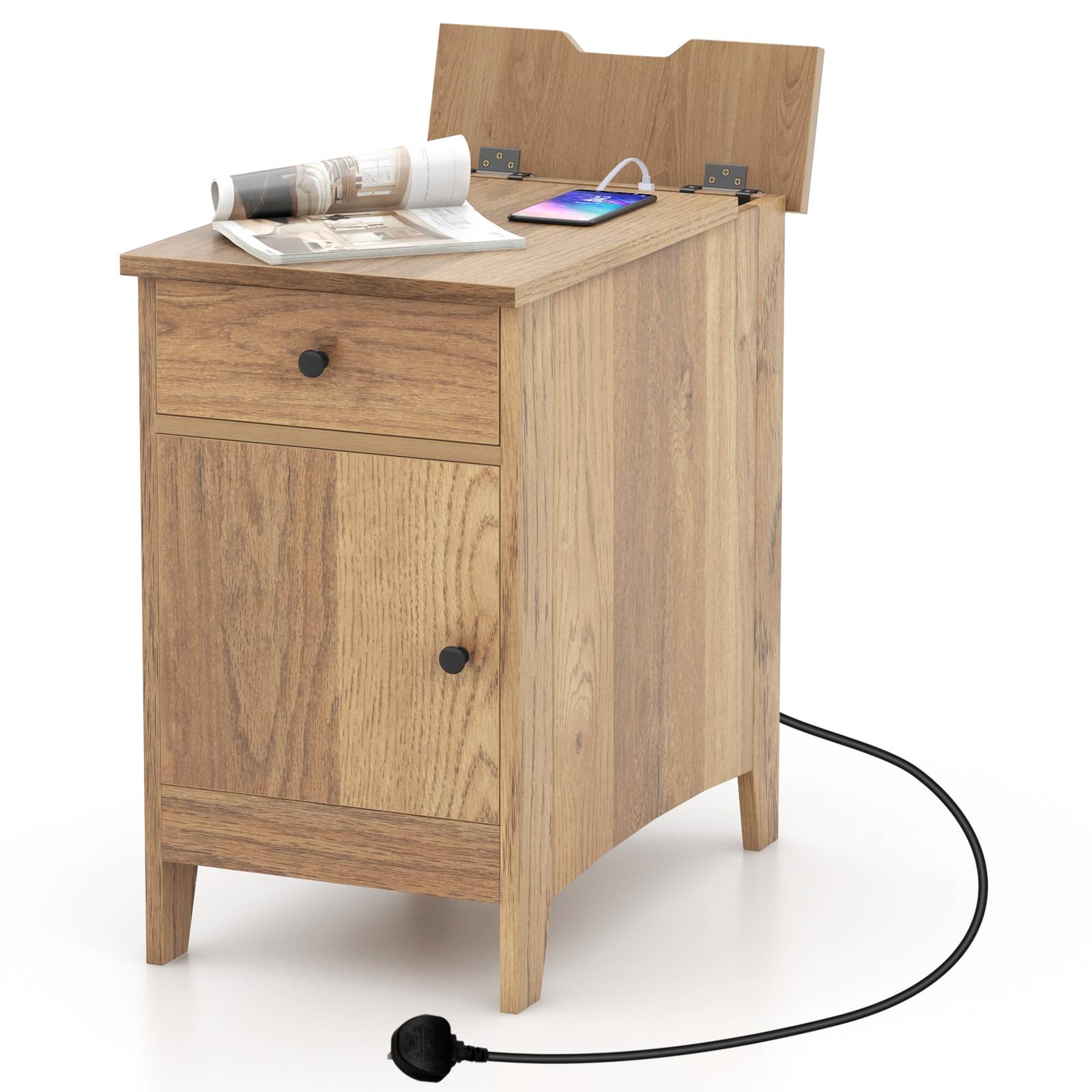 Table D'appoint, Bout De Canapé En Forme De C Avec 2 Prises Et 2 Ports USB, 40 X 30 X 60 Cm - Bout de canapé