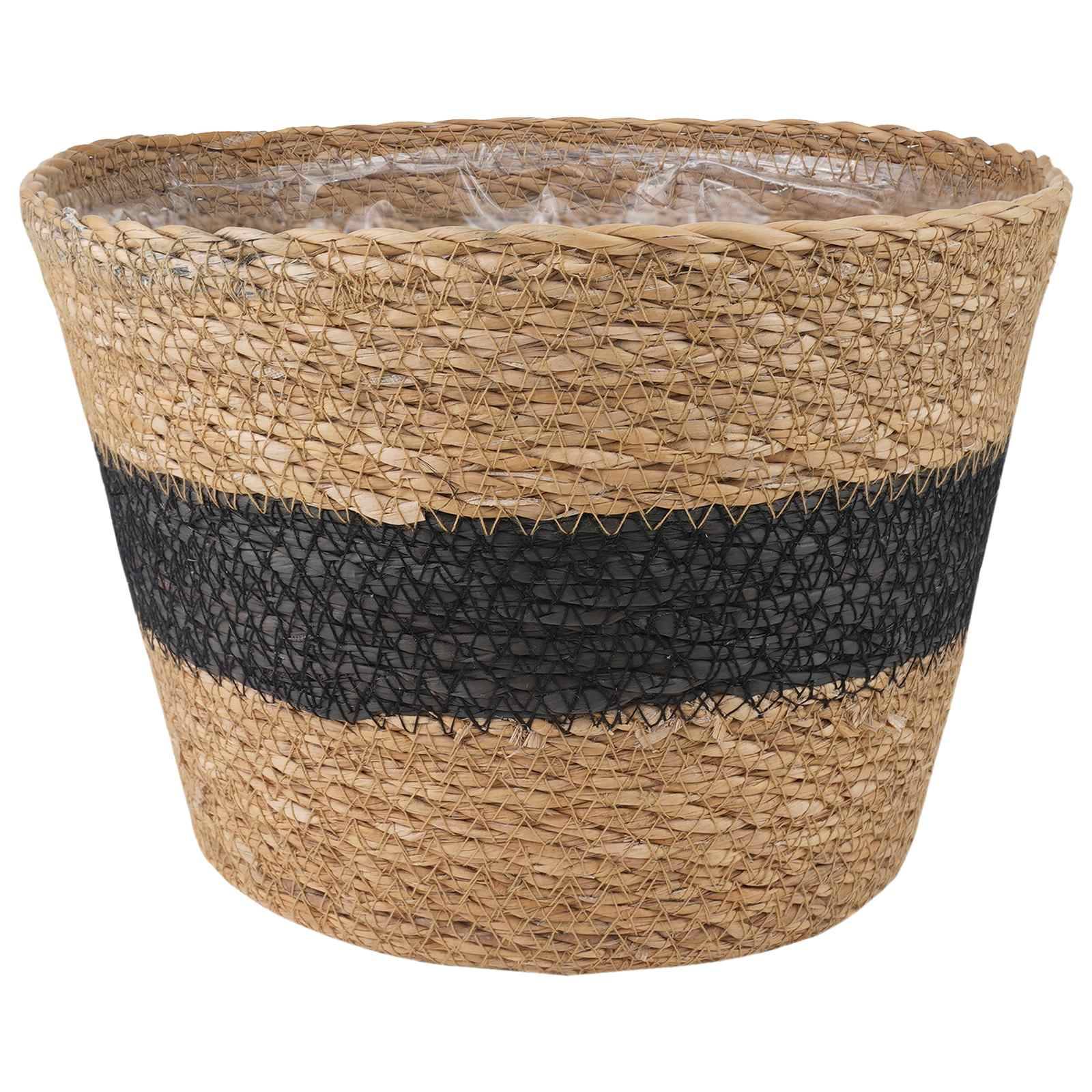 Paniers à plantes herbe de mer naturel et noir 26 x 26 x 19 cm, Poids:0.81kg - PANGIVO - Image 5